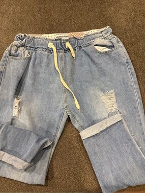 Medium Wash Americana Cropped Cuff Jogger Jeans size XL